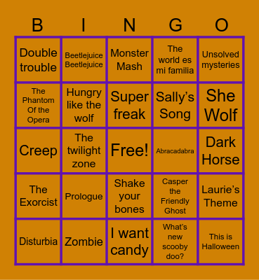Halloween  Music Bingo Card