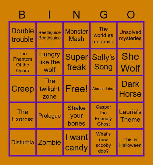 Halloween  Music Bingo Card