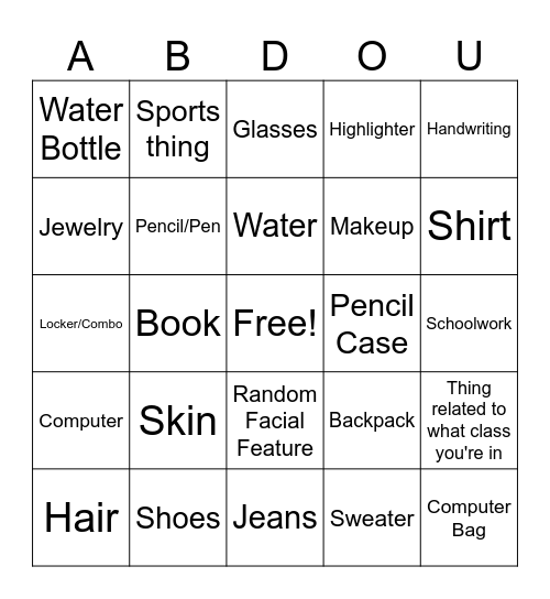 Abdou Compliments bingo Card