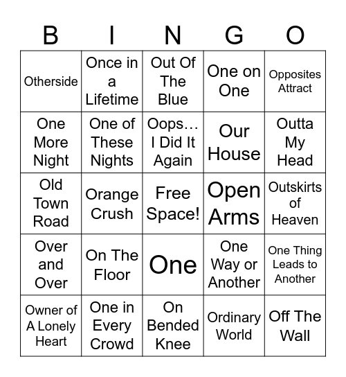 Songs that start with “O” Bingo Card