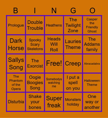 Halloween Music Bingo Card