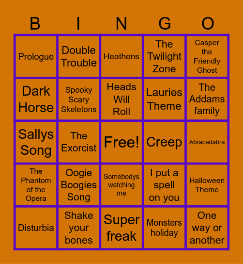 Halloween Music Bingo Card