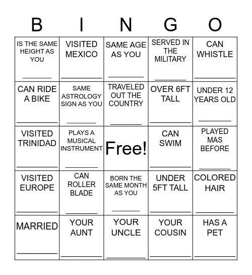 HORSHAM HERITAGE FAMILY REUNION Bingo Card