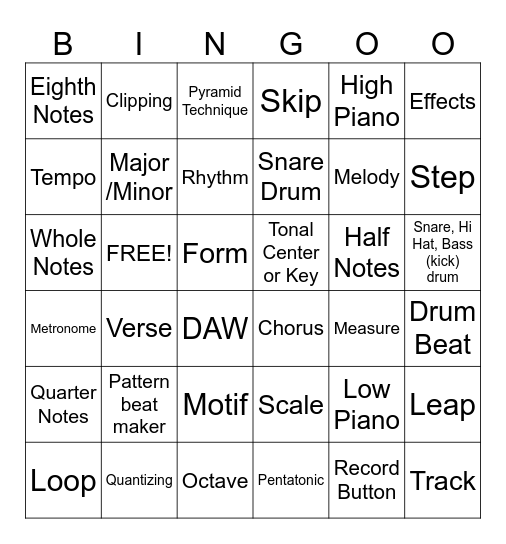 QA 1 Vocabulary Bingo Card