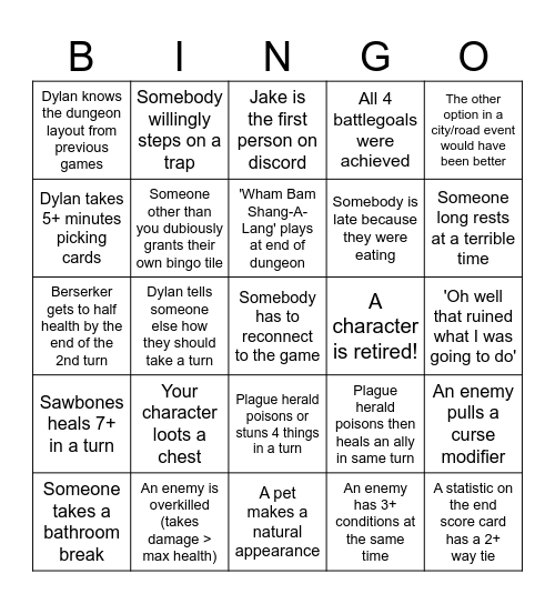 Gloom 10/22 Bingo Card