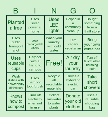 ECO BINGO!!! Bingo Card