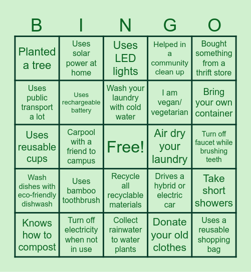 ECO BINGO!!! Bingo Card