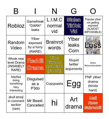 YOUTUBE BINGO Card