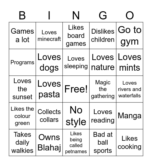 Interests you share with Max Bingo Card