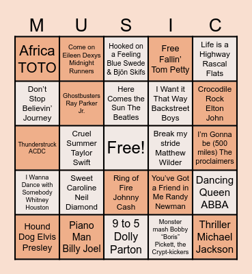 Kremples Music Bingo Card