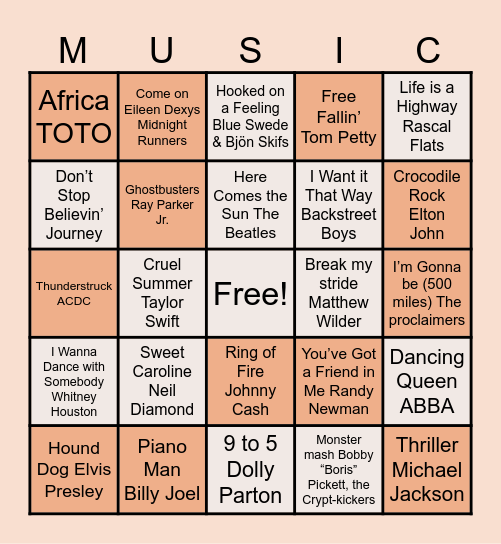 Kremples Music Bingo Card
