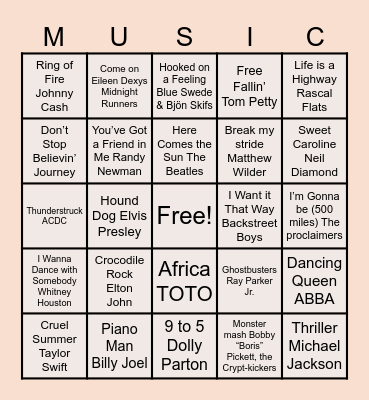 Kremples Music Bingo Card