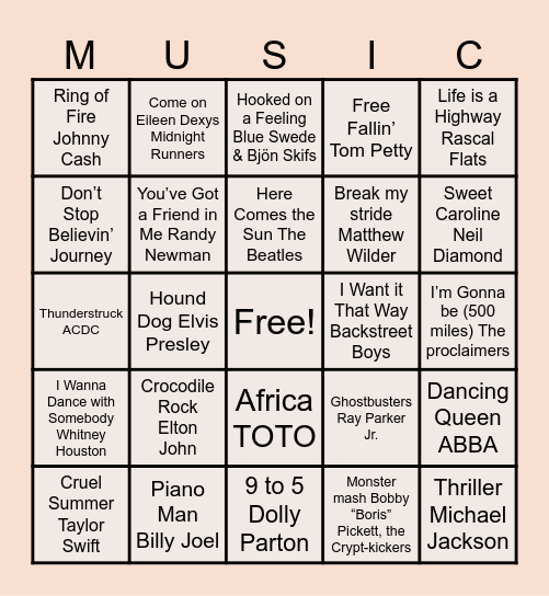 Kremples Music Bingo Card