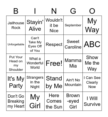 Oldies Song Bingo! Bingo Card