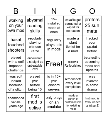 PvZ2 modding bingo Card