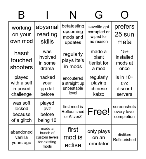 PvZ2 modding bingo Card