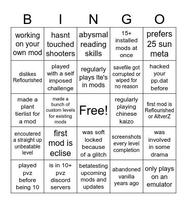 PvZ2 modding bingo Card