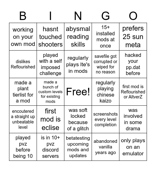 PvZ2 modding bingo Card