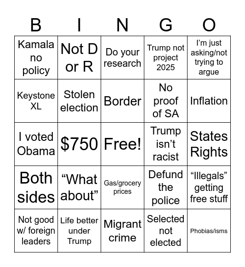MAGA TALKING POINTS Bingo Card