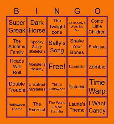 Halloween Music Bingo Card