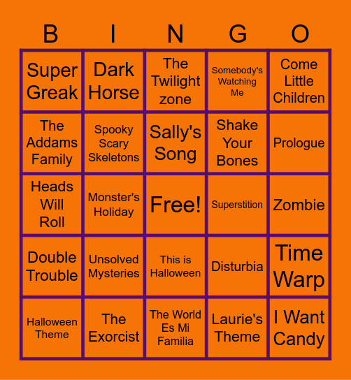 Halloween Music Bingo Card