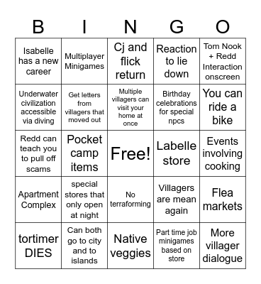 New ac game Bingo Card