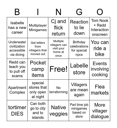 New ac game Bingo Card