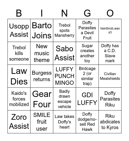 Dressrosa Finale Bingo Card