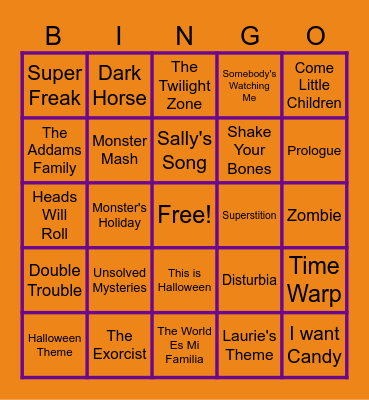 Halloween Music Bingo Card