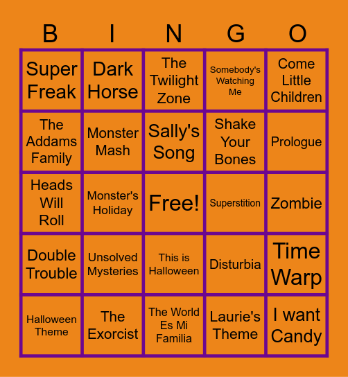 Halloween Music Bingo Card