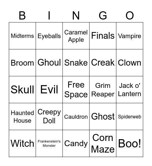Haunted Pumpkin Patch Bingo Card