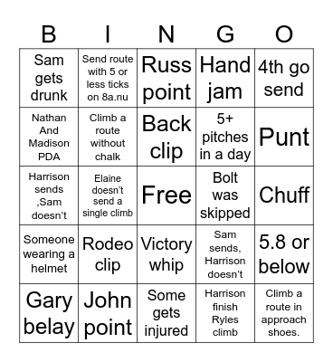 New Trip Bingo Card