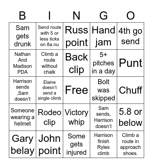 New Trip Bingo Card