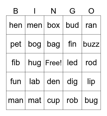 CVC Bingo Card