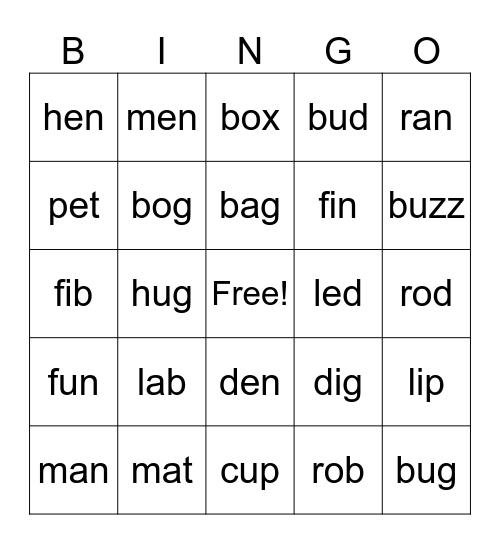 CVC Bingo Card