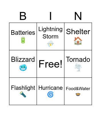 Extreme Weather Bingo Card