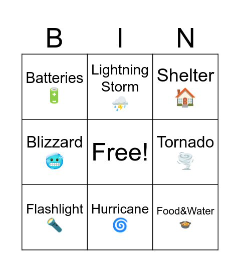 Extreme Weather Bingo Card