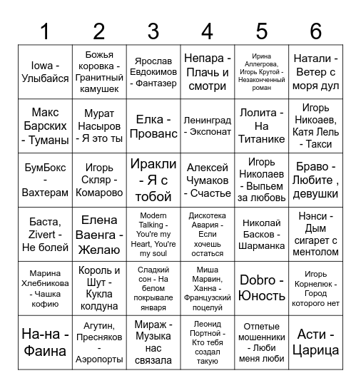 МУЗЫКАЛЬНОЕ ЛОТО     II тур Bingo Card