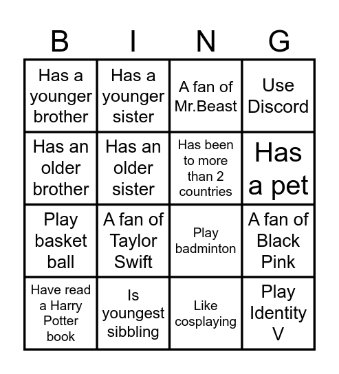 ICE BREAK BINGO Card