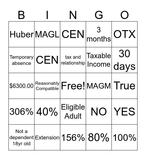 Badgercare Plus Bingo Card