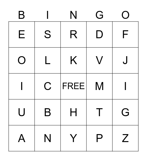CAPITAL LETTERS Bingo Card
