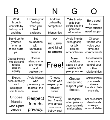 Social Skills Bingo Card