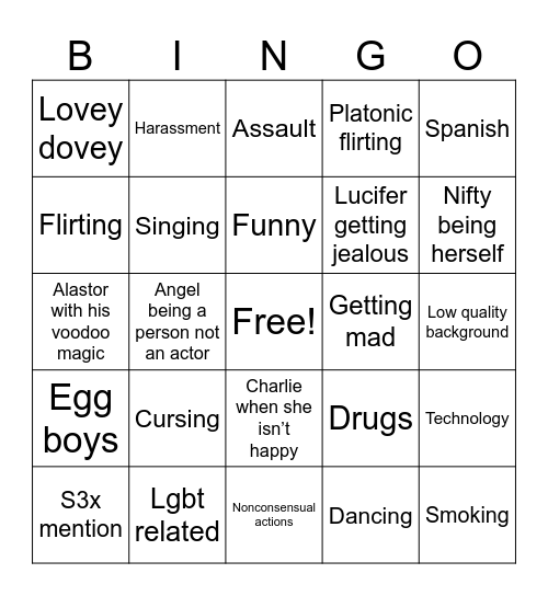 Hazbin Hotel Bingo Card