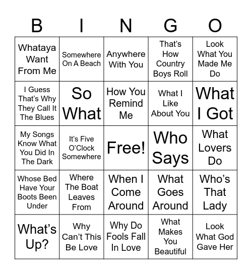 WHO WHAT WHEN WHERE HOW MUSIC Bingo Card