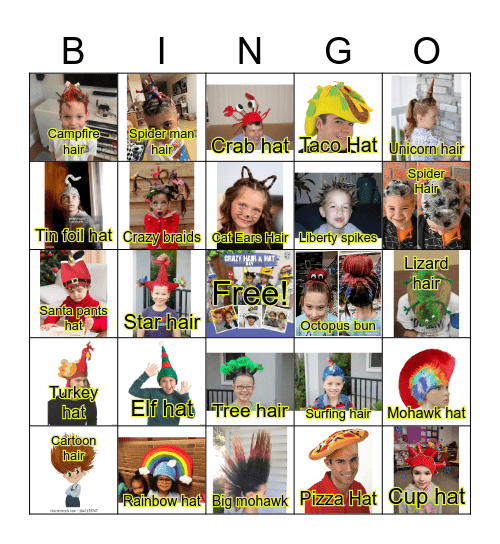 Crazy Hair/Hat Day Bingo Card