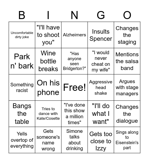 Fledermaus Support Group Bingo Card