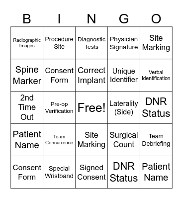 Policy Bingo Card