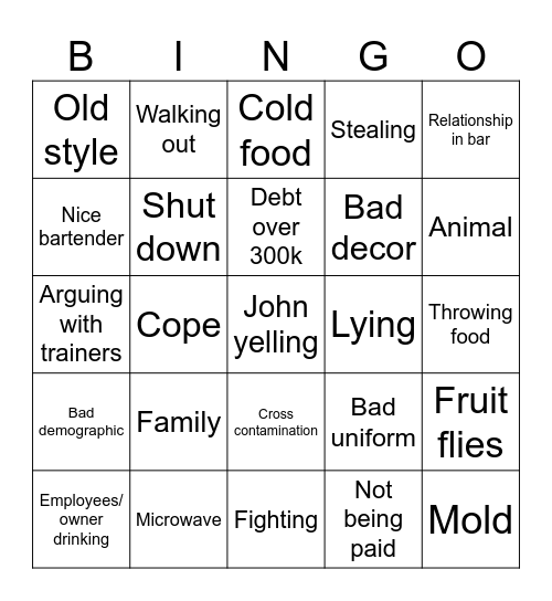 Bar rescue bingo Card
