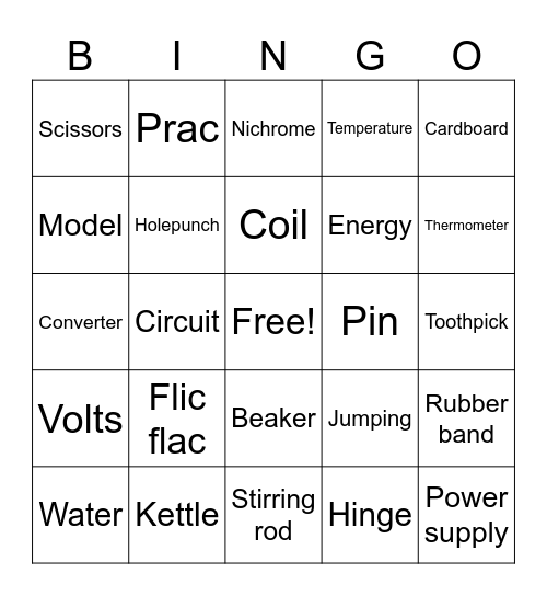 Flic Flac and Kettle Bingo Card