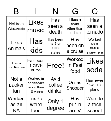 Get to know you Bingo Card